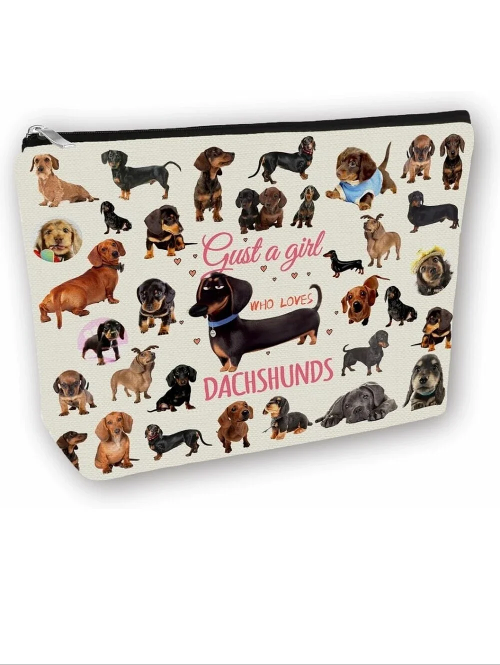 Just a Girl Who Loves Dachshunds Zipper Pouch - Cream